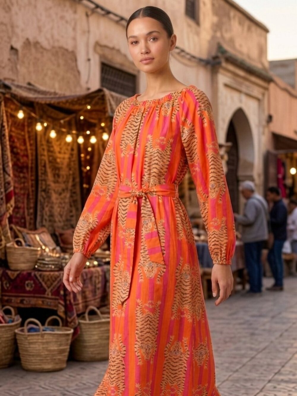 Tiger Hand Block Print Kyra Midi Dress | Bohemian Cotton Dress | Dresses for Her